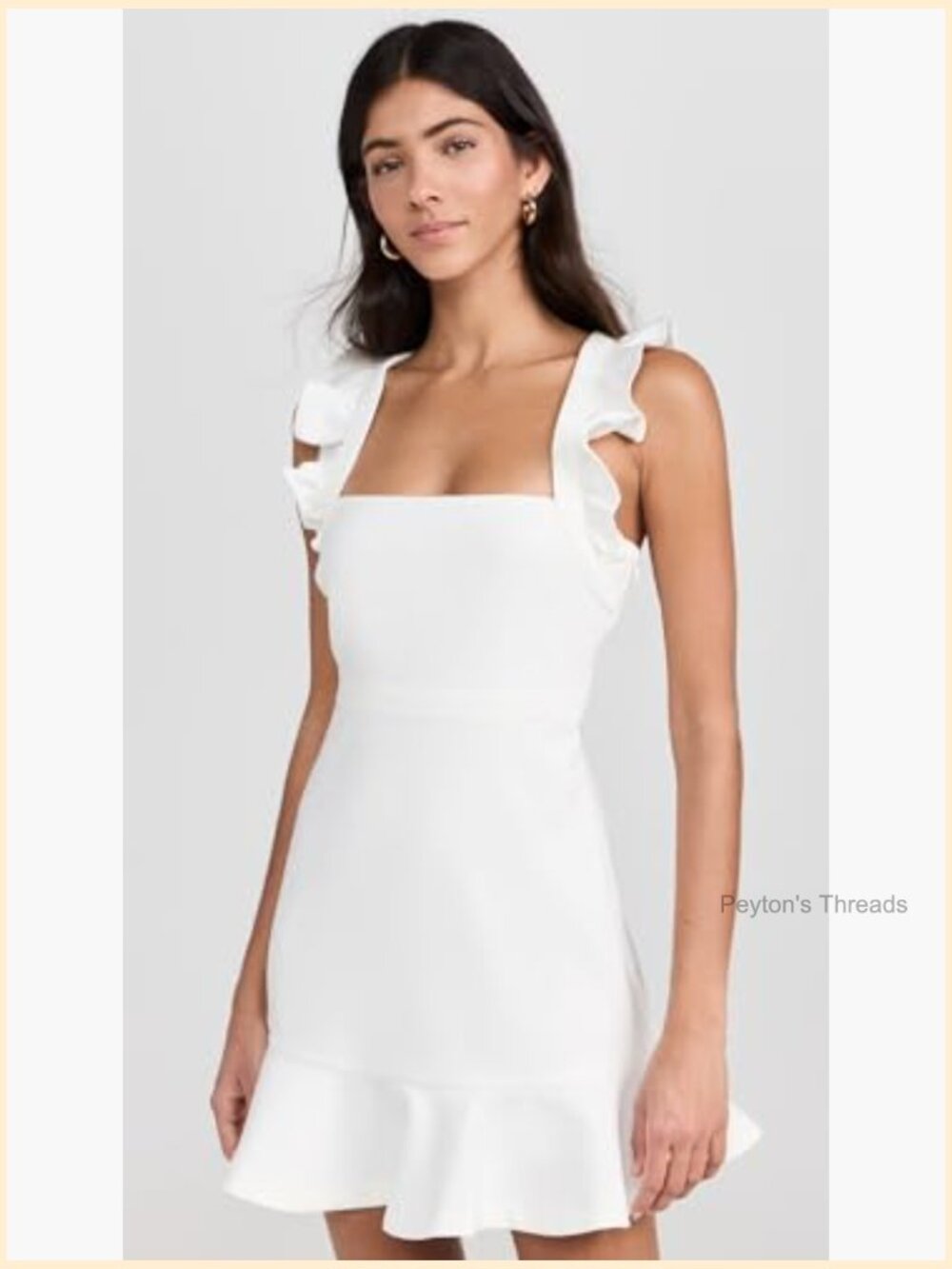 White Mini Dress with Ruffles - Fit & Flare Cocktail Dress - Picture 2 of 6